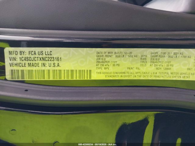 1C4SDJCTXNC223161 Dodge Durango R/t Plus Awd