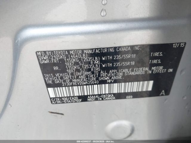 2T3DFREV2GW425640 Toyota Rav4 Limited