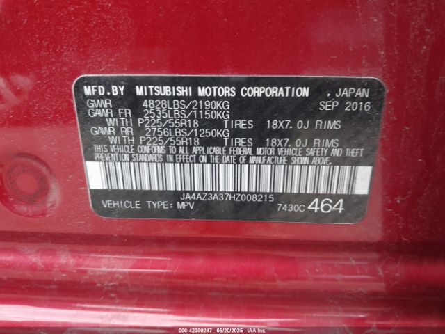 2017 MITSUBISHI OUTLANDER JA4AZ3A37HZ008215 Photo 8