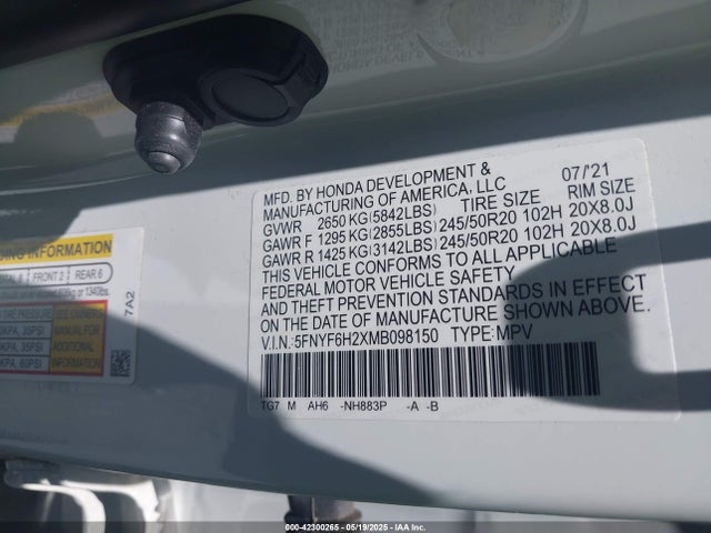 5FNYF6H2XMB098150 Honda j35y6