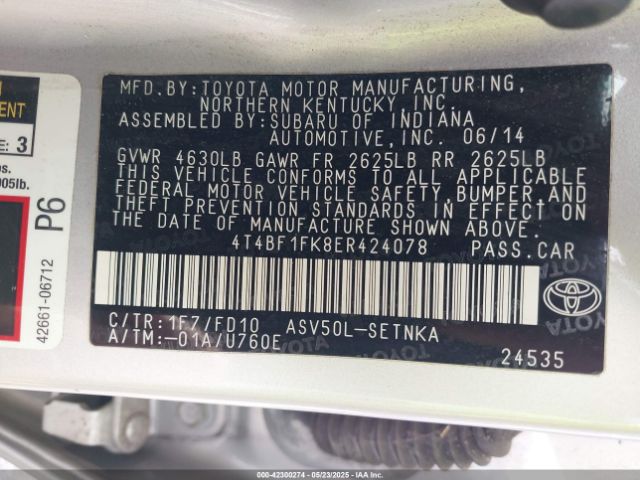 4T4BF1FK8ER424078 Toyota CAMRY LE