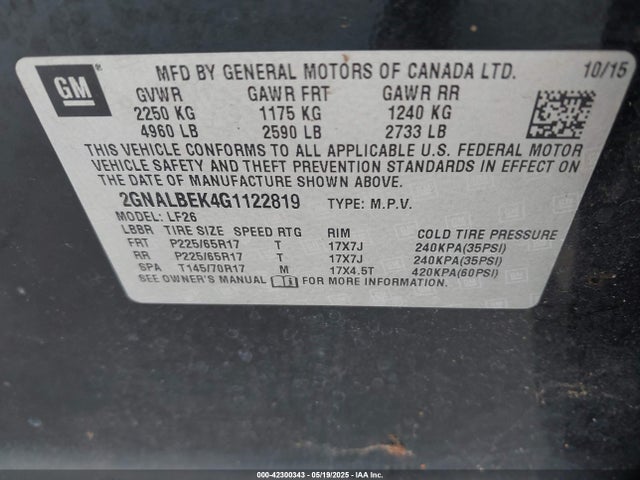 2GNALBEK4G1122819 Chevrolet EQUINOX LS
