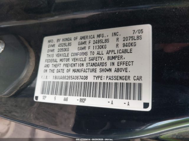 2005 ACURA TL 19UUA66265A067408 Photo 8
