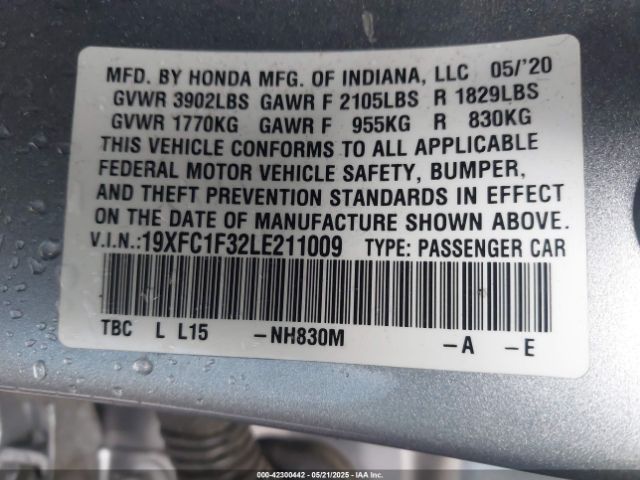 19XFC1F32LE211009 Honda CIVIC EX