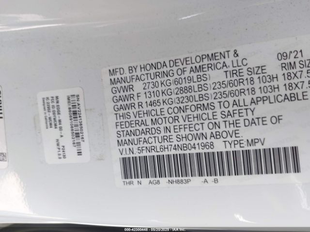 2022 HONDA ODYSSEY 5FNRL6H74NB041968 Photo 8