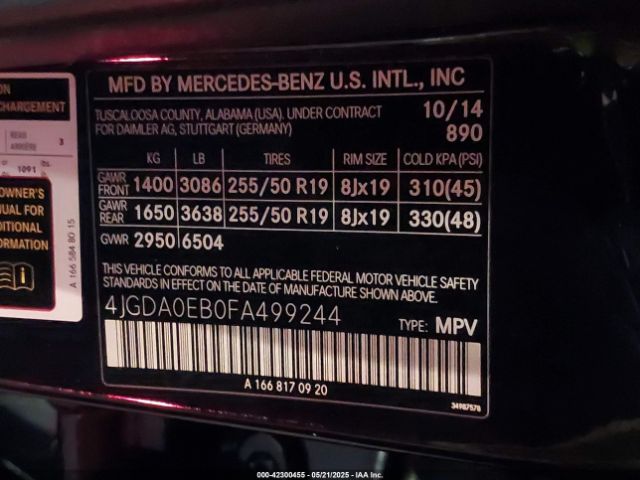 2015 MERCEDES-BENZ ML 250 BLUETEC 4JGDA0EB0FA499244 Photo 8