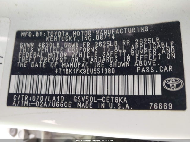 4T1BK1FK9EU551380 Toyota 2gr-fe