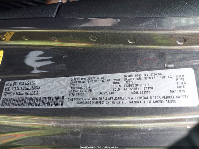 1C6JJTEG6NL160843 Jeep 2022