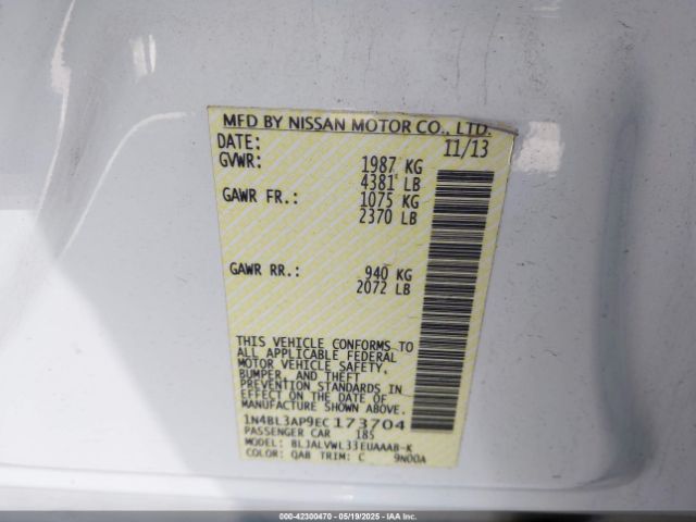 1N4BL3AP9EC173704 Nissan Altima 3.5 Sl