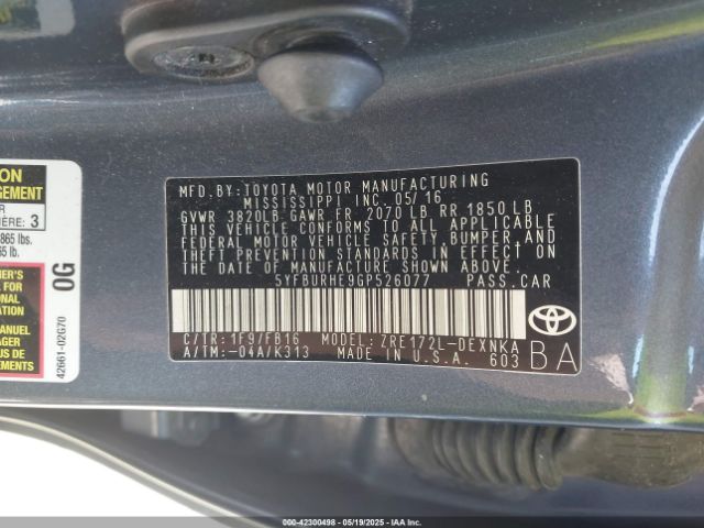 5YFBURHE9GP526077 Toyota COROLLA LE