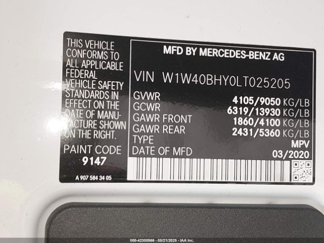 W1W40BHY0LT025205 Mercedes-Benz Sprinter 2500 Standard Roof I4