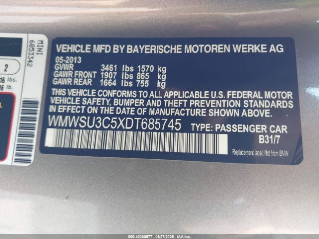 2013 MINI HARDTOP WMWSU3C5XDT685745 Photo 8