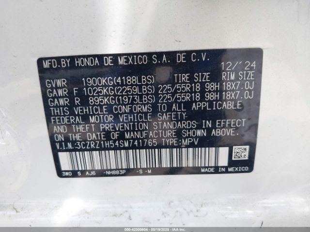 3CZRZ1H54SM741765 Honda k20z5