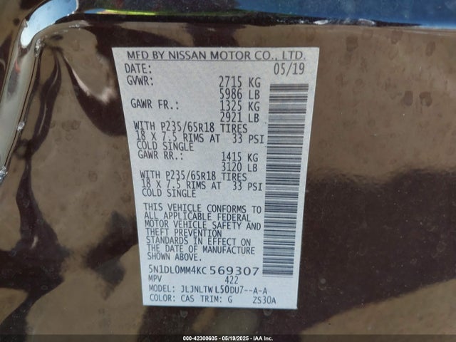 5N1DL0MM4KC569307 Infiniti QX60 LUXE