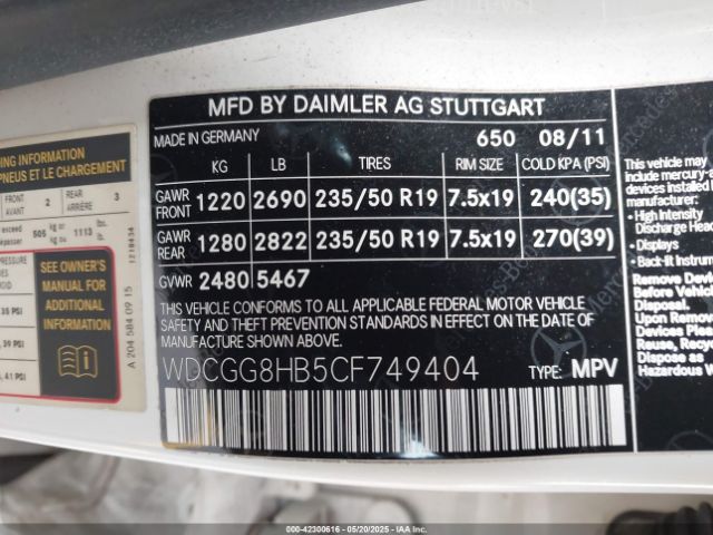 2012 MERCEDES-BENZ GLK 350 WDCGG8HB5CF749404 Photo 8