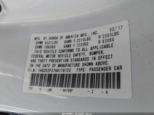 1HGCR2F57HA176102 Honda Accord Sport