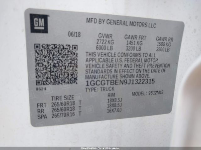 1GCGTBEN9J1322315 Chevrolet Colorado Wt