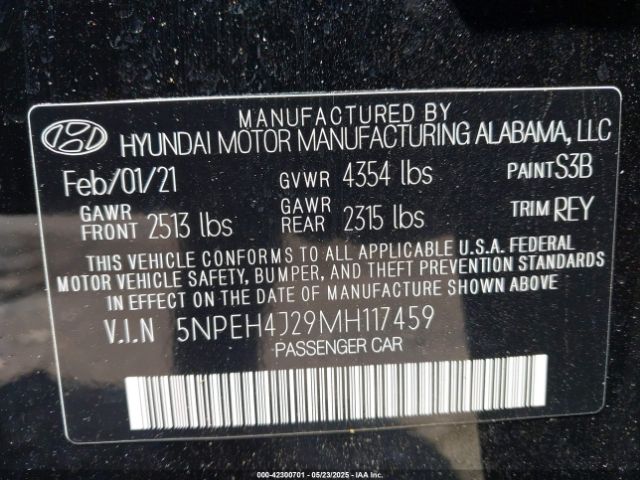 5NPEH4J29MH117459 Hyundai Sonata Limited
