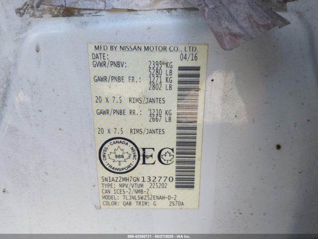 5N1AZ2MH7GN132770 Nissan 2016