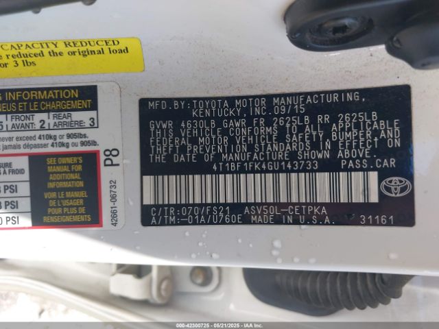 4T1BF1FK4GU143733 Toyota CAMRY SE