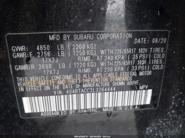 2020 SUBARU OUTBACK 4S4BTACC2L3264444 Photo 8