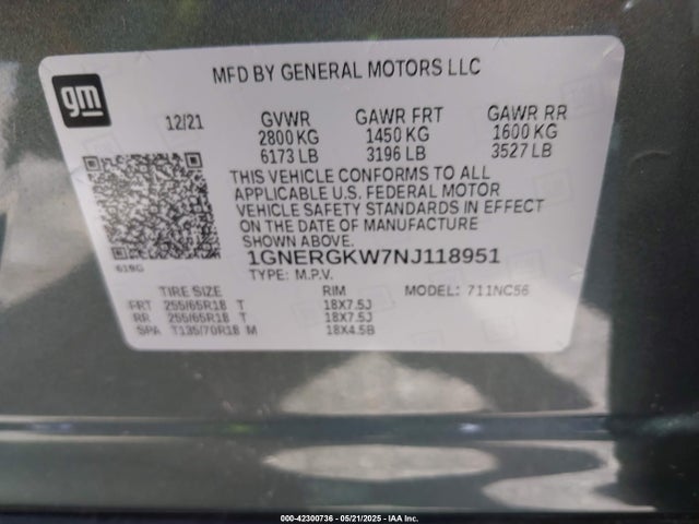 1GNERGKW7NJ118951 Chevrolet lfy