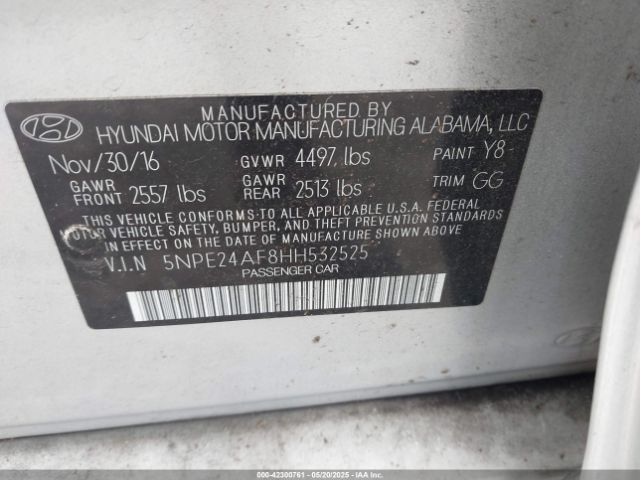 5NPE24AF8HH532525 Hyundai Sonata