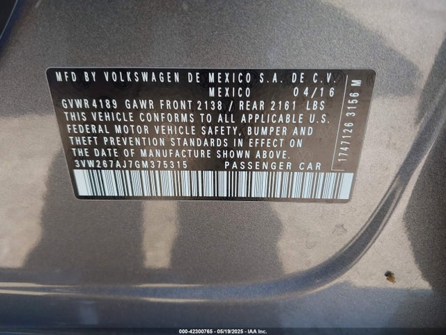 3VW267AJ7GM375315 Volkswagen Jetta 1.4t S