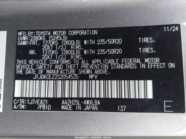 JTJGKCEZ2S2054535 Lexus a25a-fxs
