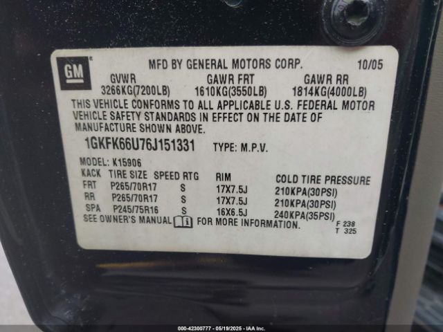 2006 GMC YUKON XL 1500 1GKFK66U76J151331 Photo 8