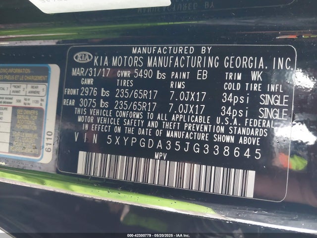 5XYPGDA35JG338645 KIA Sorento 2.4l Lx