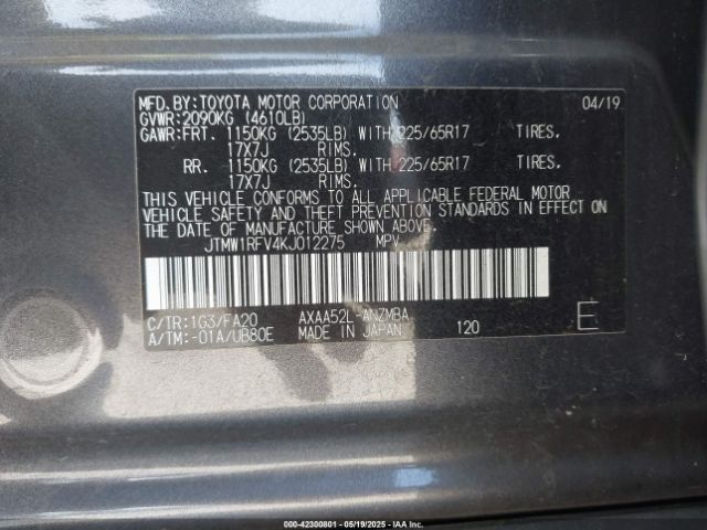 JTMW1RFV4KJ012275 Toyota a25a-fks
