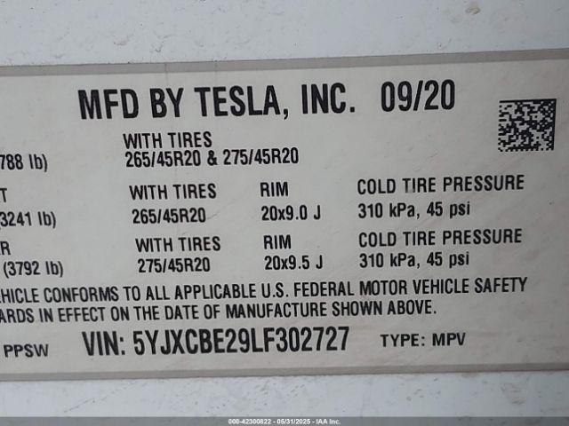 2020 TESLA MODEL X 5YJXCBE29LF302727 Photo 8
