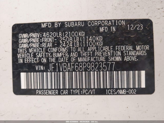 JF1VBAF68P9823577 Subaru Wrx Premium