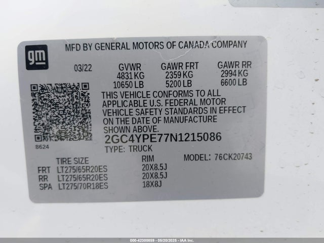 Chevrolet l8t 2022 2GC4YPE77N1215086 Image 9