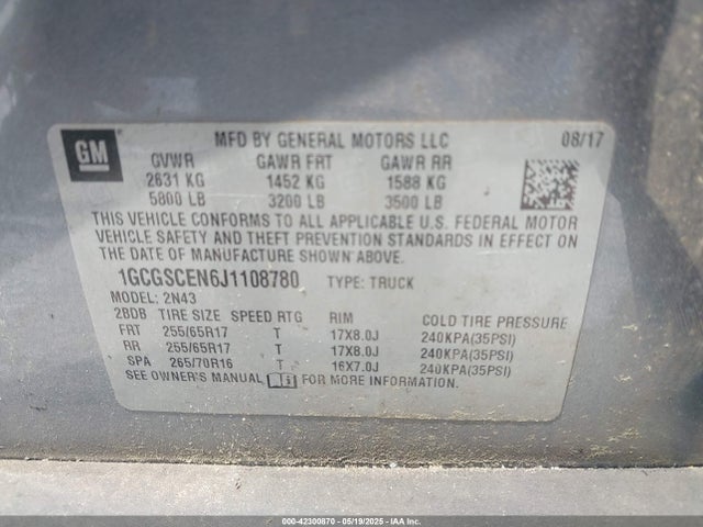 1GCGSCEN6J1108780 Chevrolet Colorado Lt