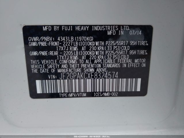 JF2GPAKCXE8324574 Subaru 2.0l na