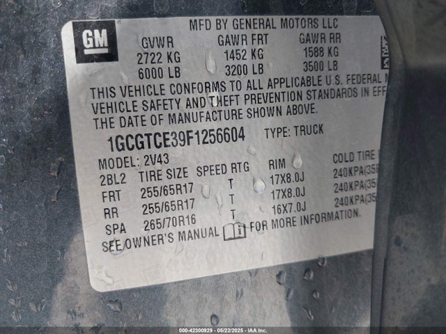 Chevrolet lfx - sidi, vvt, e85 max, alum 2015 1GCGTCE39F1256604 Image 9