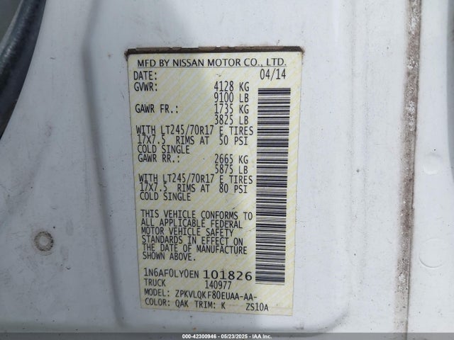 1N6AF0LY0EN101826 Nissan 2014