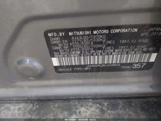 2019 MITSUBISHI OUTLANDER SPORT JA4AR3AU3KU028605 Photo 8