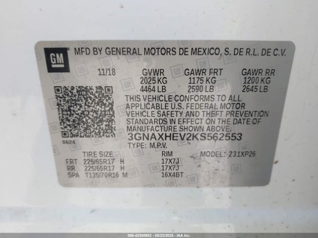 3GNAXHEV2KS562553 Chevrolet EQUINOX LS