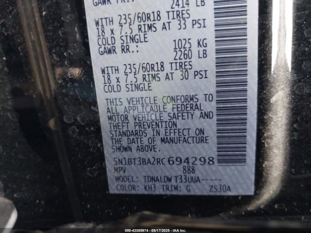 5N1BT3BA2RC694298 Nissan Rogue Sv Fwd