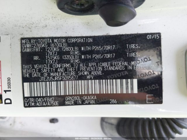 2015 TOYOTA 4RUNNER JTEZU5JR5F5095877 Photo 8