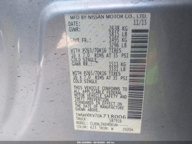 Nissan Frontier Pro-4x/s/sl/sv 2016 1N6AD0EV7GN718006 Image 9