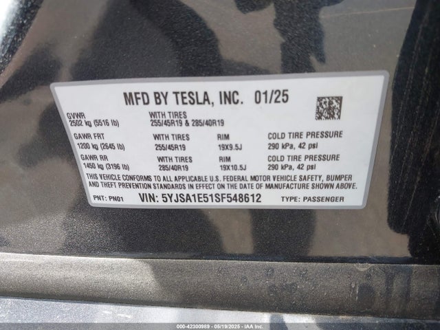 2025 TESLA MODEL S 5YJSA1E51SF548612 Photo 8