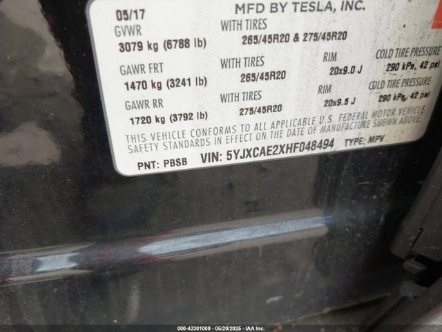 2017 TESLA MODEL X 5YJXCAE2XHF048494 Photo 8