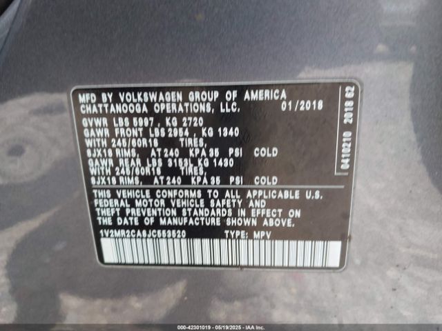 1V2MR2CA8JC553520 Volkswagen Atlas