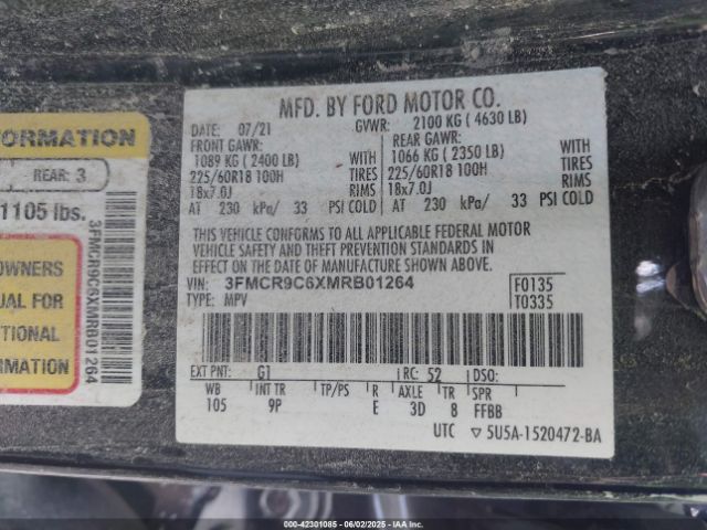2021 FORD BRONCO SPORT 3FMCR9C6XMRB01264 Photo 8