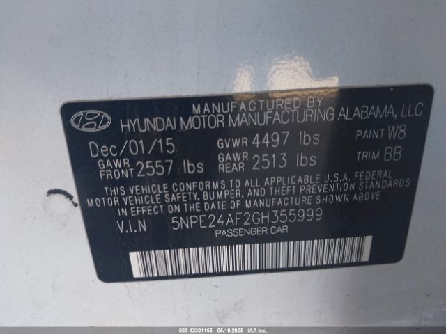 5NPE24AF2GH355999 Hyundai SONATA SE