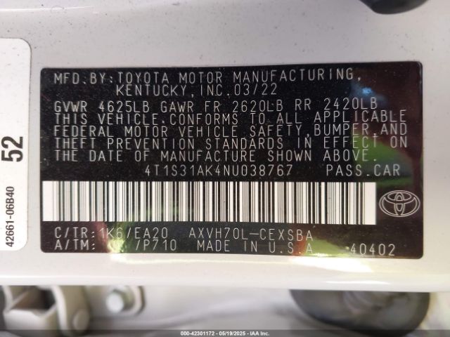 2022 TOYOTA CAMRY 4T1S31AK4NU038767 Photo 8